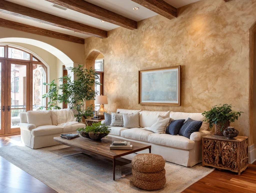 Combining Venetian Plaster with Feng Shui in Living Room Design