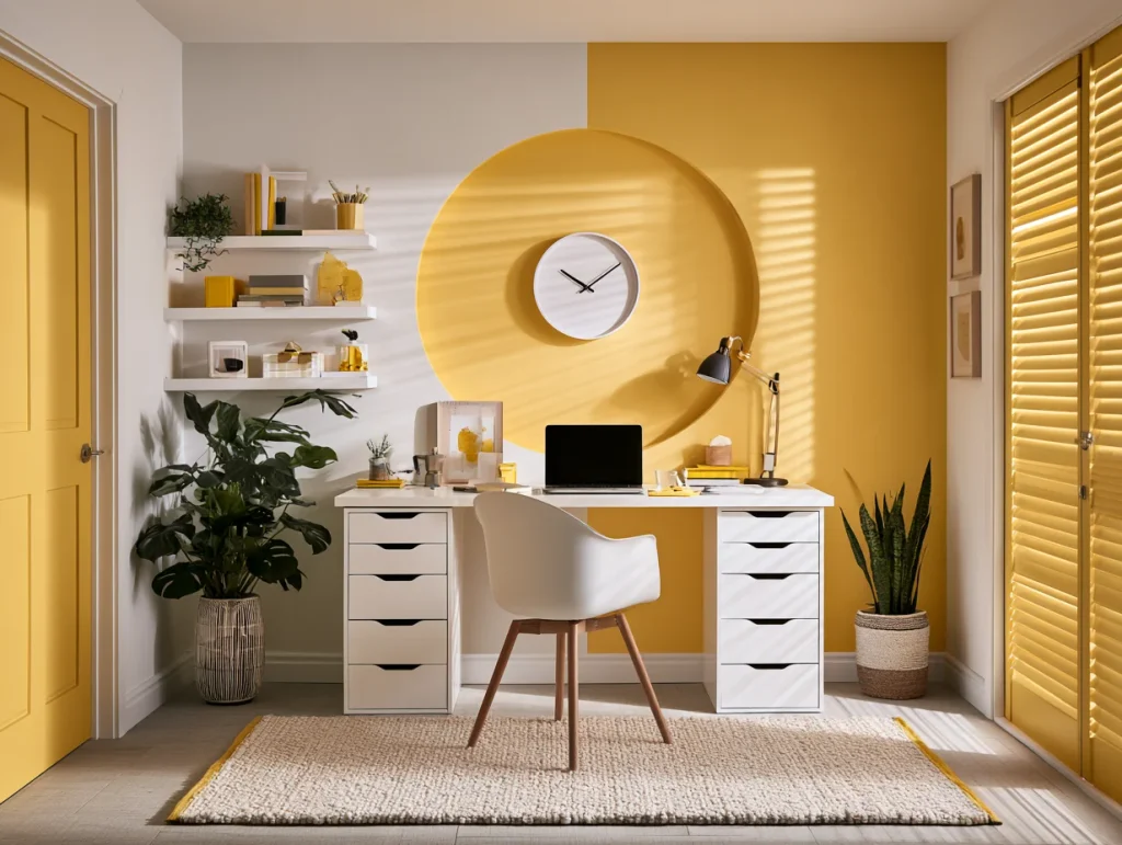 yellow and white home office